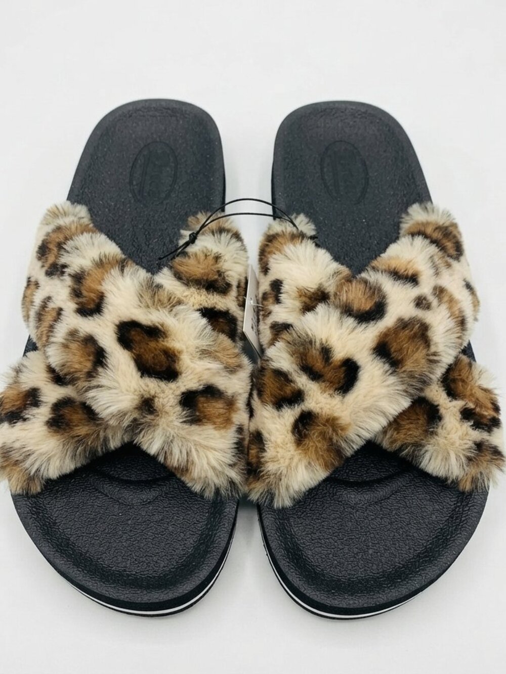 Women's Leopard Print Fuzzy Crossband Slippers
